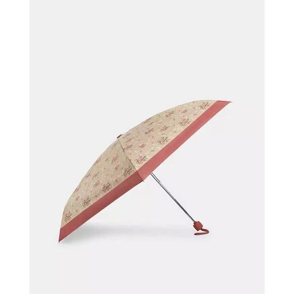 NWT Coach CCS84 Uv Protection Mini Umbrella With Floral Print Silver/Sand Multi - Picture 2 of 5